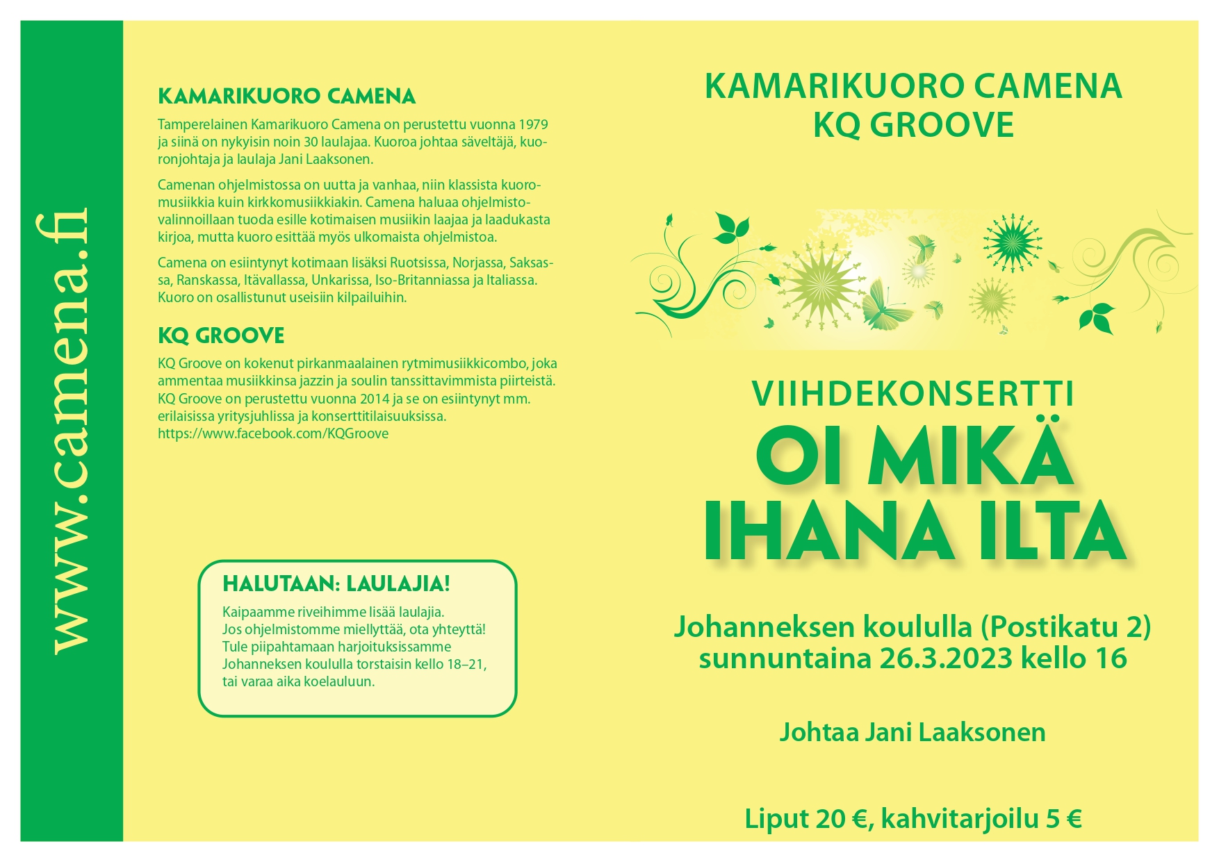 Camena kevätkonsertti ohjelma 1. sivu