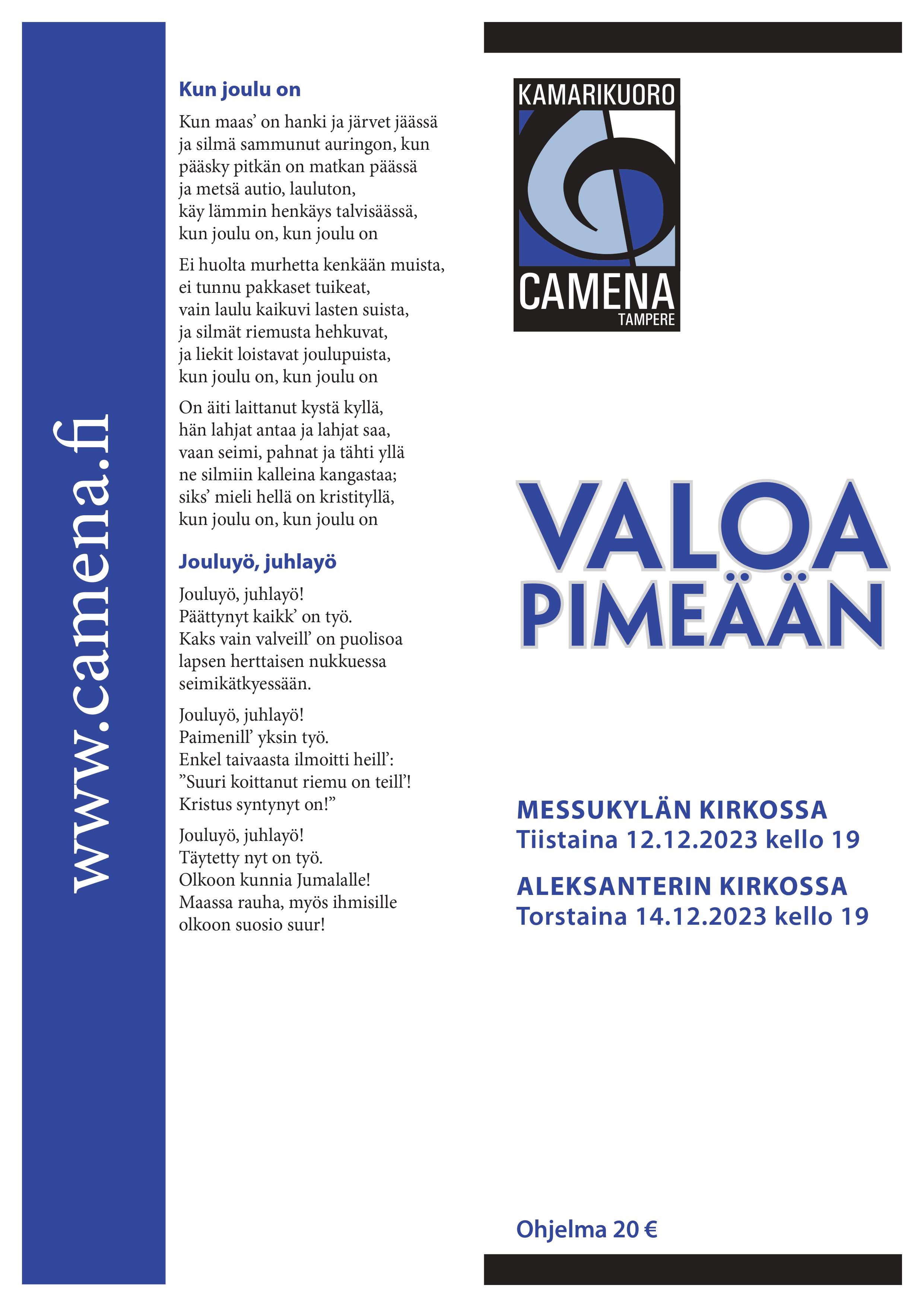 Camena syyskonsertti ohjelma 1. sivu